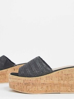 ASOS Black Woven Cork Platform Slide Sandals
